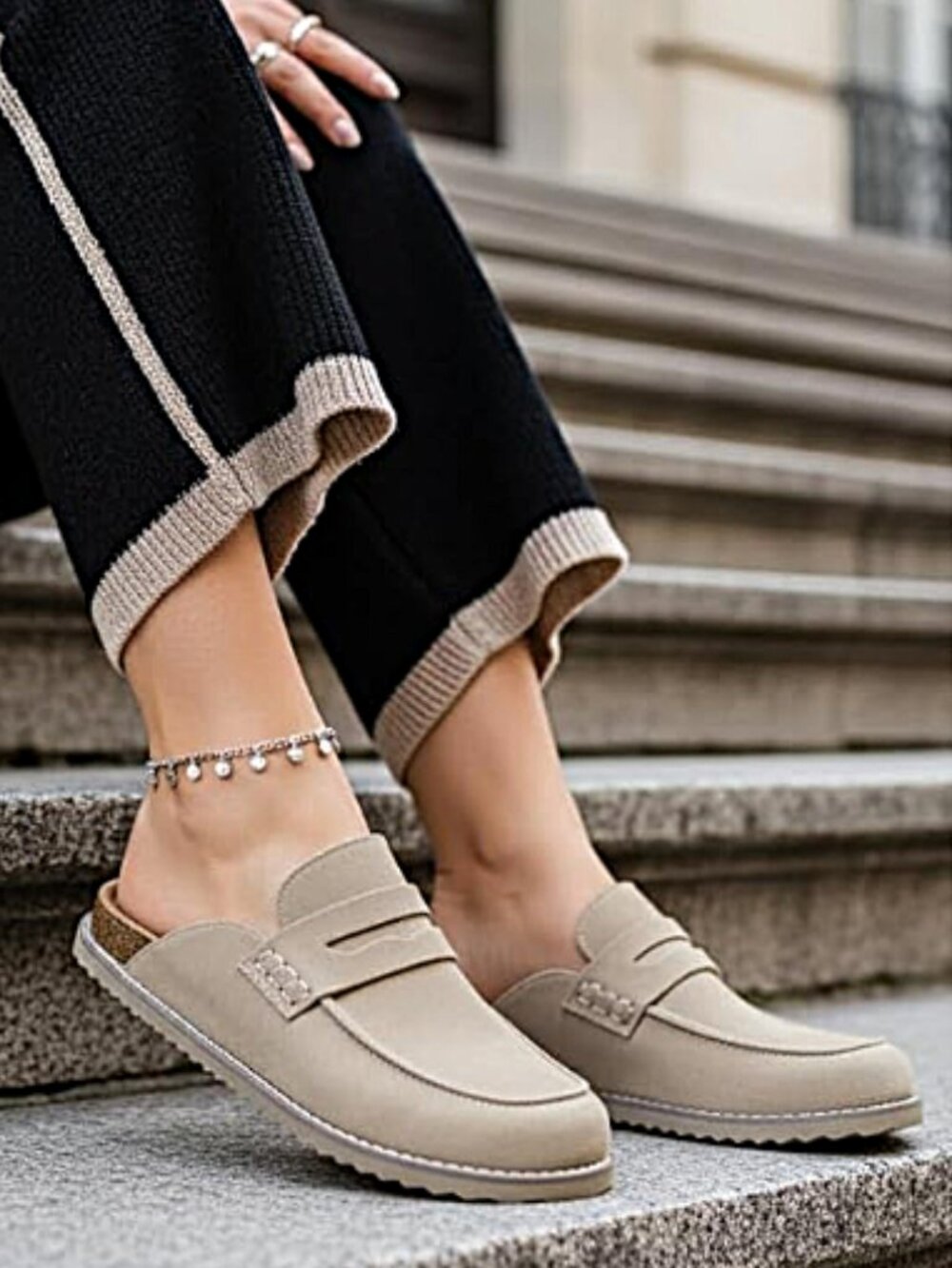 CUSHIONAIRE Suede Zola Slip On Penny Loafer with Memory Foam, Cork Footbed